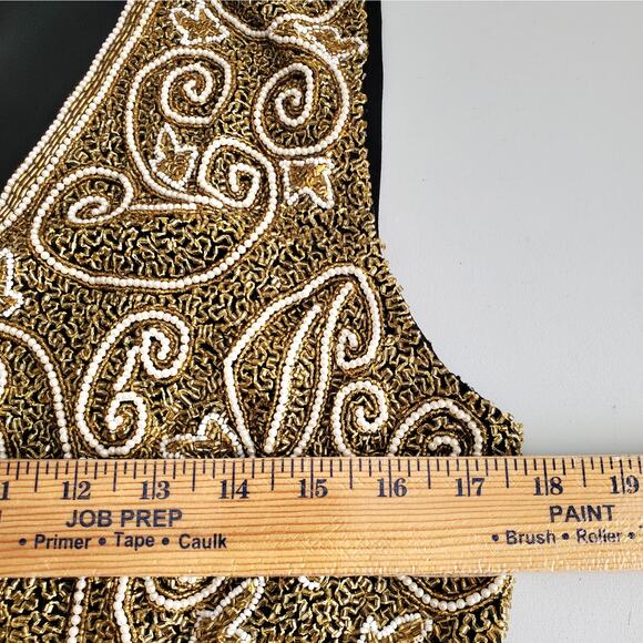 Women Vtg 90s Gold Beaded Vest L Cocktail Holiday Party NYE Gala Maximalist - Picture 9 of 13